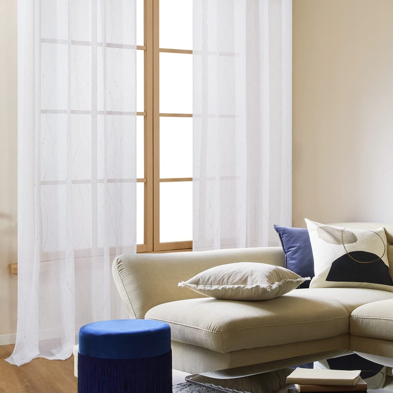 Deconovo Sheer Curtains - Voile Curtains Rod Pocket - Voile Sheer Drapes, 2 Panels for Living Room, White & Silver, 52W X 72L - Image 4
